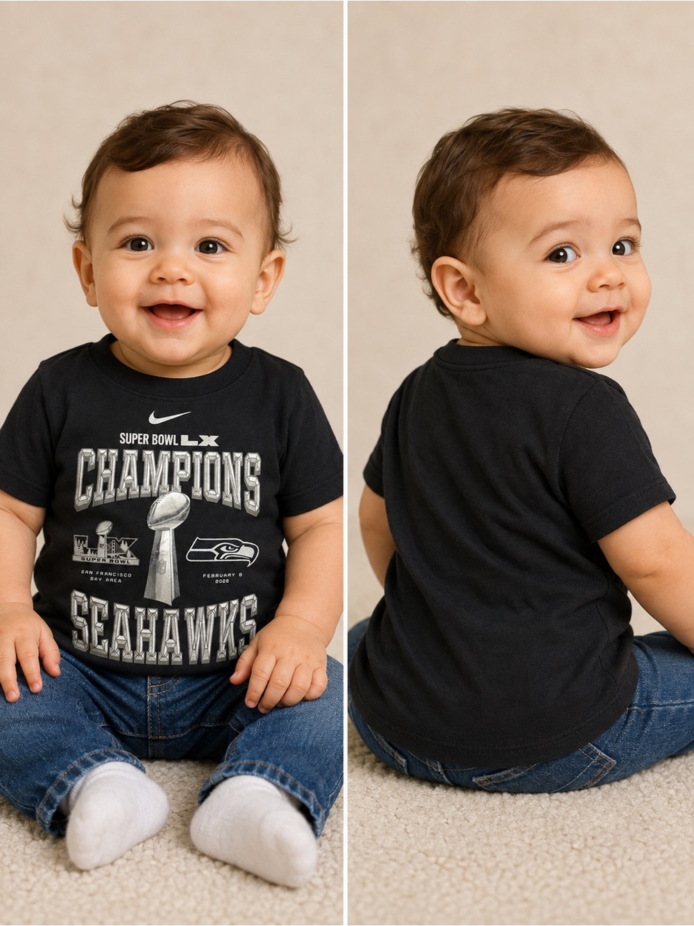 🆕 Nike Seattle Seahawks Super Bowl LX Champions Toddler 2T T-Shirt Black